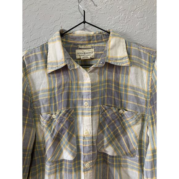 Denim and Supply Ralph Lauren Women's Button Down Plaid Shirt Sz M Linen Blend - Picture 2 of 8